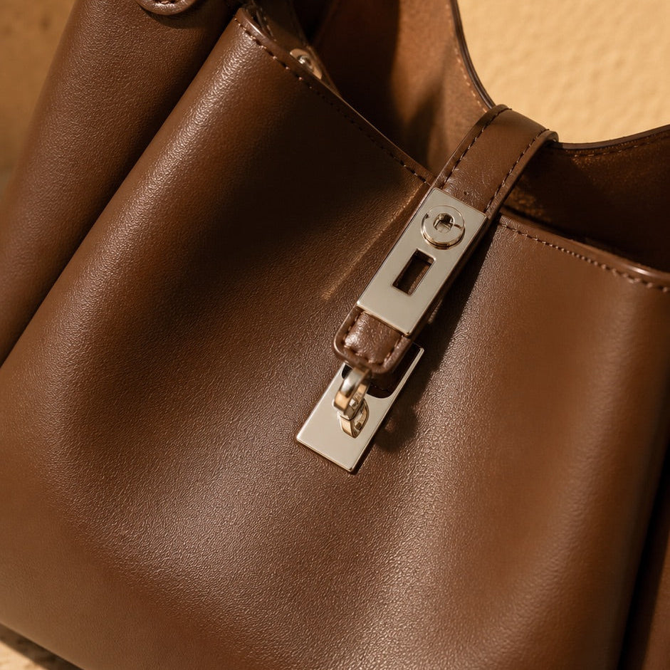 Zaya Amber leather handbag with embossed Alghaf logo