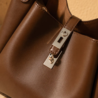 Zaya Amber leather handbag with embossed Alghaf logo