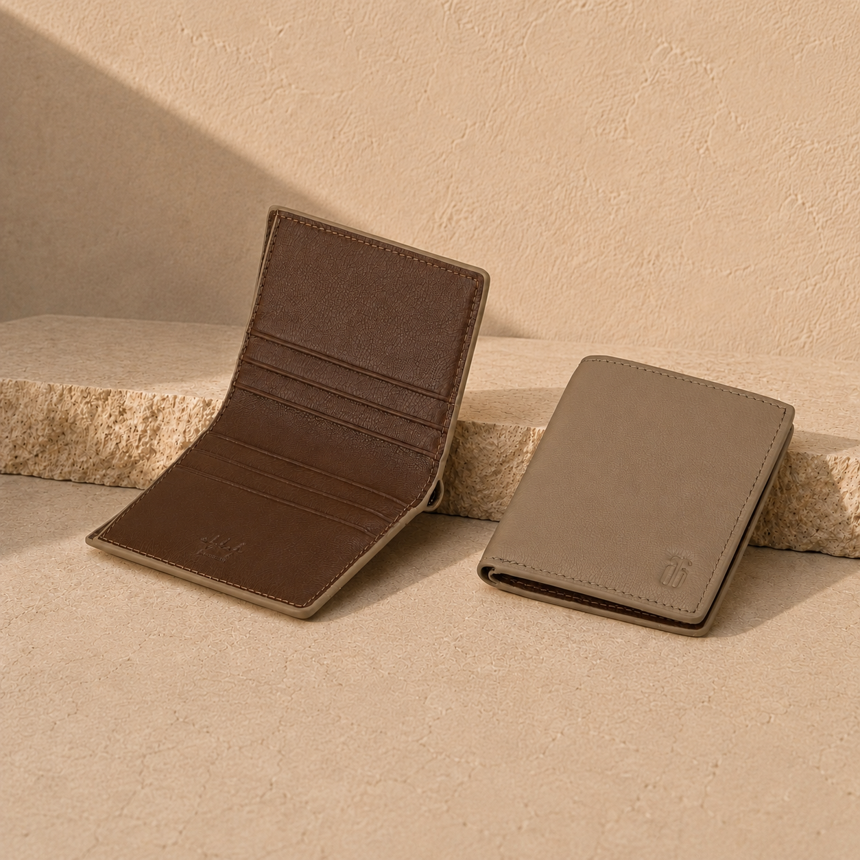 Wadi Amber leather travel wallet, handcrafted by Alghaf in the UAE